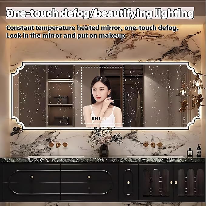Bathroom Vanity with Sink - Luxurious Bathroom Sink Cabinet, Floating Vanity with Smart Defog Mirror and Solid Wood Multifunctional Cabinet, Complete Accessories (Black, 56")