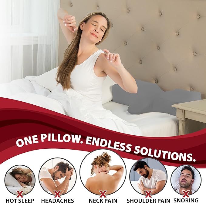 Therapeutica Lite Cervical Orthopedic Foam Pillow - Neck Support Pillow for Side & Back Sleepers - Ergonomic Pillow for Neck Support, Relief, & Spinal Alignment – Average Size, Medium Firmness, Gray