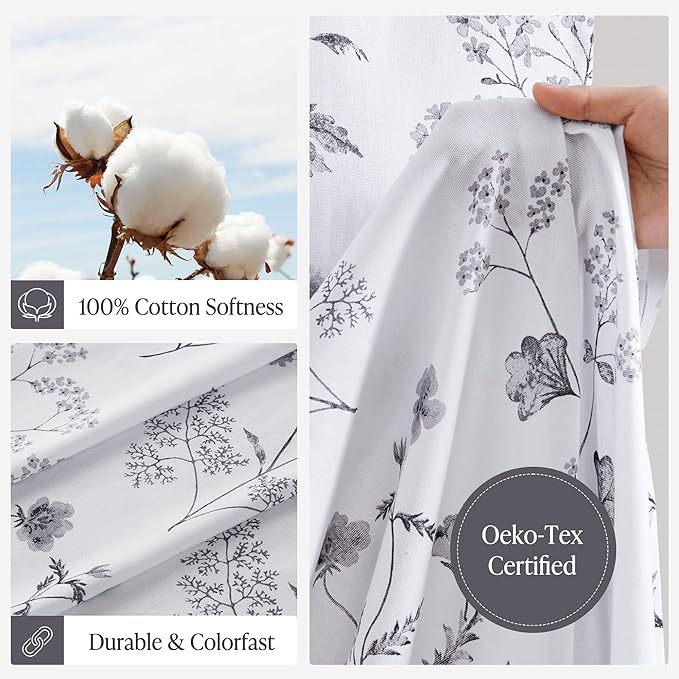 Martha Stewart Martha's Garden Shower Curtain Botanical Floral Print Cotton Shower Curtain for Bathroom, Spa Quality Modern Shower Curtains Standard Size, 72x72 Black