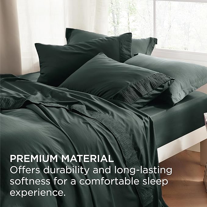 Bedsure California King Sheet Sets - 4 Pieces Soft Cal King Sheets - Breathable & Cooling - Hotel Luxury - Easy Care Polyester Microfiber Bedding for Women, Men, Forest Green