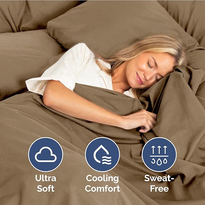 Queen Size 4-Piece Sheet Set - Extra Soft, Breathable & Cooling - Hotel Luxury Durable Bed Sheets - Deep Pockets, Easy-Fit & Wrinkle-Free - Neutral Brown Oeko-Tex