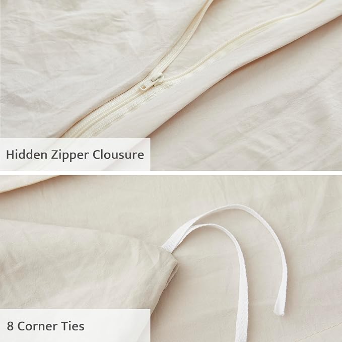Oli Anderson Light Khaki Duvet Cover King Size - Pleated King Duvet Cover, 3PCS Soft and Breathable Textured Bedding Set with Zipper Closure(Light Khaki,104"x90")