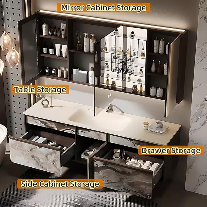 60in Bathroom Vanities Set - Bathroom Vanity with Sink, Tall Storage, Smart Defogging Mirror, Integrated Sink & 2 Large Drawer | Floating Cabinet