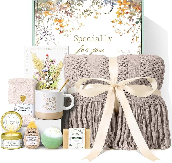 Self Care Gifts for Women Spa Gift Basket Birthday Gifts for Women, Get Well Soon Gift Baskets Thinking of You Relaxation Stress Relief Care Package, Christmas Gifts for Mom Friend Sister(Khaki)
