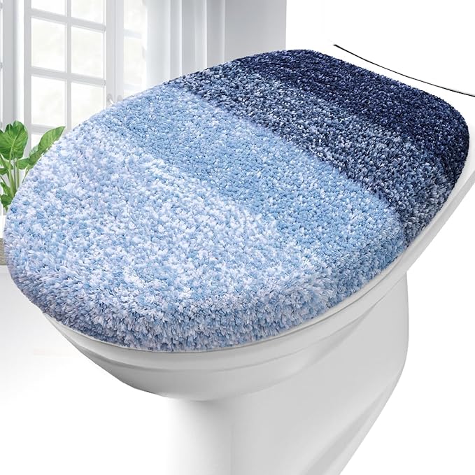 OLANLY Soft Microfiber Bathroom Toilet Lid Cover, Machine Washable Covers, 17.5x15, Stays in Place Rubber Backing, Fits Most Round, Elongated and Oblong Lids, Accessories Decor, Navy