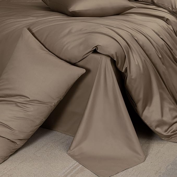 MooMee Duvet Cover Set 100% Extra Long Staple Cotton 600 Thread Count Silky Sateen Smooth Luxury Soft Breathable Durable Hotel Quality Bedding, 3 Pieces (Mocha Brown, Super Queen 90"x98")