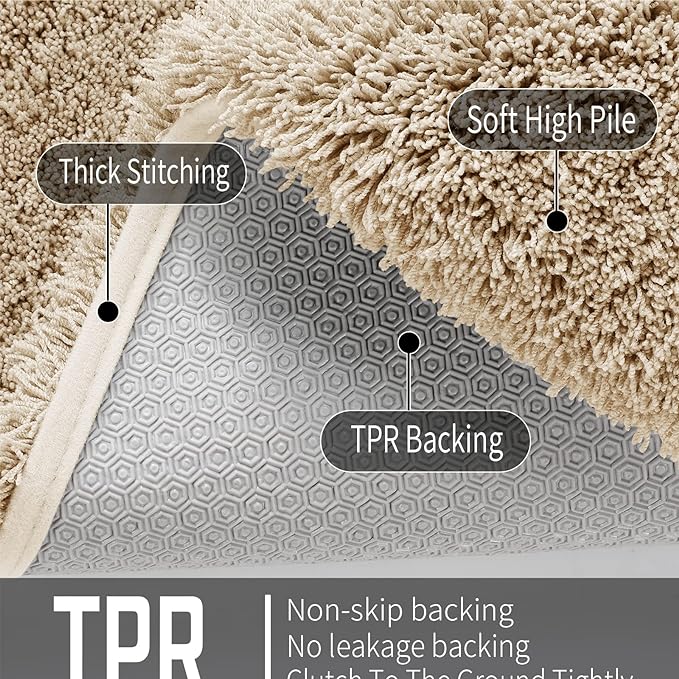 Yimobra Bath Rugs for Bathroom 32x20, Ultra Soft and Water Absorbent Bath Mats, Non Slip Plush Shower Rugs, Microfiber Thick Matts for Bathroom Floor/Tub, Machine Washable, Pure Beige