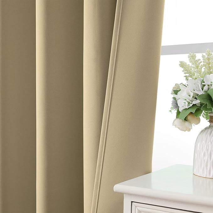 CUCRAF Beige Blackout Curtains 96 inch Length 2 Panels Set, Rod Pocket Room Darkening Drapes for Bedroom Living Room, Insulated Thermal Light Blocking Window Curtain (W52 x L96 Inch)