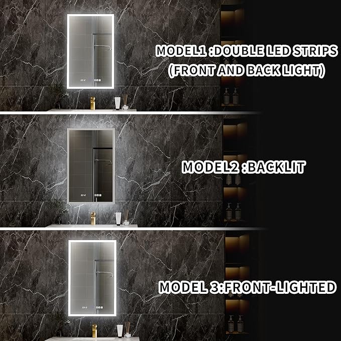Lighted Medicine Cabinet with Mirror 20"x32" Recessed LED Medicine Cabinet Mirror, Front&Backlit, 3-Color Temperatures，Stepless Dimming, Anti-Fog, Magnifier, 2 Outlets, Storage Shelves, Left Hinge