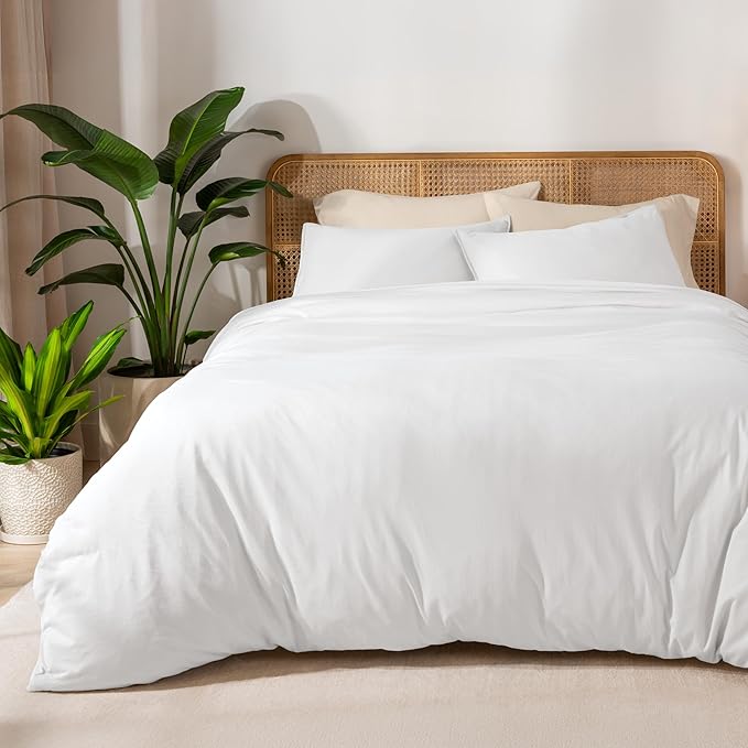 Bare Home 100% Organic Cotton Jersey Duvet Cover Set - Twin/Twin XL Size - Ultra Soft - 100% Cotton - 2pcs - Corner Ties - Button Closure - Bedding Duvet Cover & Pillow Shams (White)