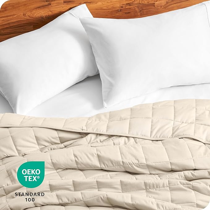 Bare Home Weighted Blanket Queen Size 17lb (60" x 80") for Adults - All-Natural 100% Cotton - Premium Heavy Blanket Nontoxic Glass Beads (Sand, 60"x80")