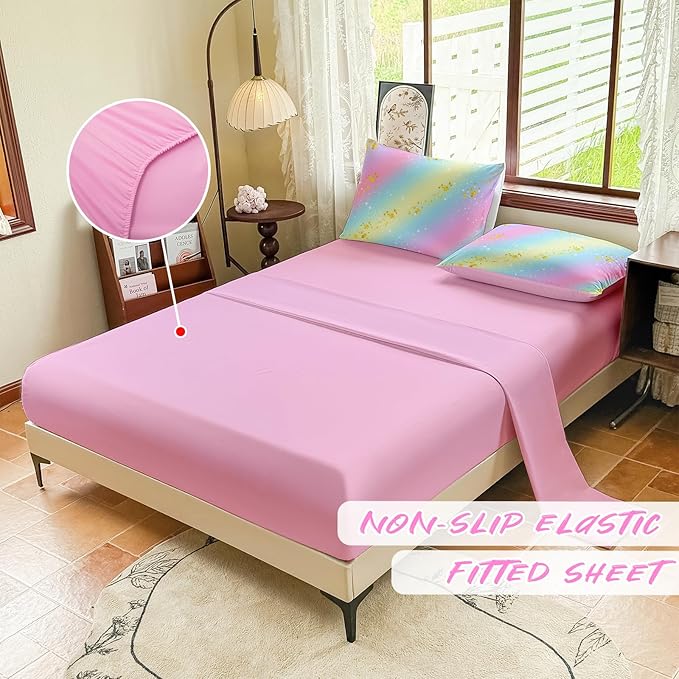 Girls Full Size Bedding Sets Rainbow Bedding – 5 Piece Comforter Set Full, Gradient and Colorful Galaxy Comforter for All-Season – Machine Washable, Durable – Gift Idea for Boys and Girls Room