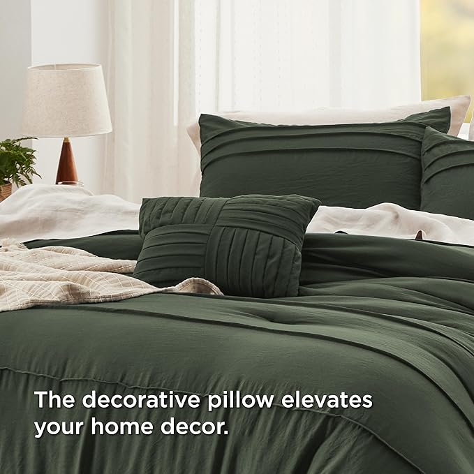 Bedsure Olive Green Oversized King Size Comforter Set - 4 Pieces Pinch Pleat Bed Set, Down Alternative Bedding Sets for All Season, 1 Comforter, 2 Pillowcases, 1 Decorative Pillow