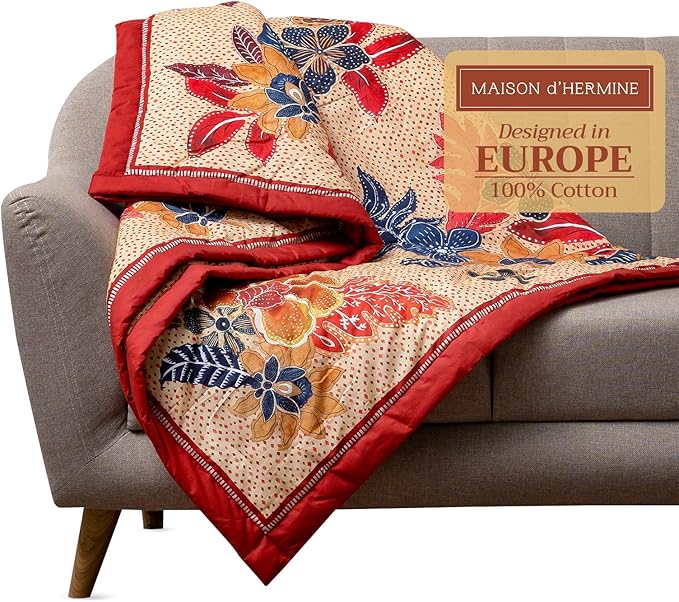 Maison d' Hermine Throw Blanket for Couch Lightweight Soft Warm Breathable Cotton Throw Blankets for Bed Girls Boys Women Men Gifts Sofa Travel Living Room Chair Bedding (60"x80", Kalahari)