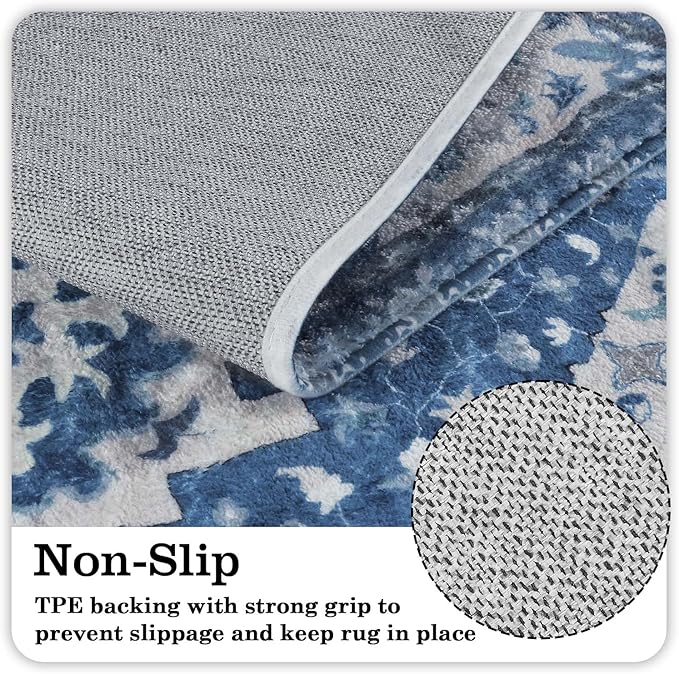 Uphome Vintage Bathroom Rug Blue Boho Non-Slip Bathroom Mat Oriental Soft Machine Washable Bath Rugs Cute Tribal Floral Floor Mats for Sink Tub Door Mat, 18x25 inch