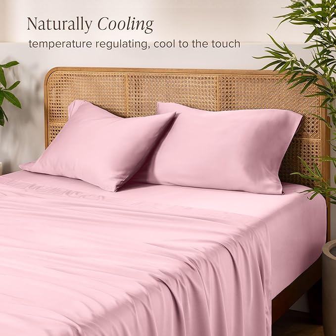 Bare Home 100% Rayon Made from Bamboo Split Head Flex King Sheet Set - 5 Piece Bedding Set - Deep Pockets - Breathable - Easy Fit - Bedding Sheets & Pillowcases (Split King, Light Pink)