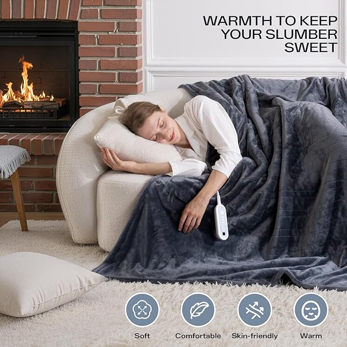 Heated Blanket Electric Full Size with 8 Heat Levels & 10 Time Settings, Heating Blanket with Flannel & Sherpa for Bed, Full Body, Couch, Home Office Use, Machine Washable, Warm Gift (Grey 72"x84")