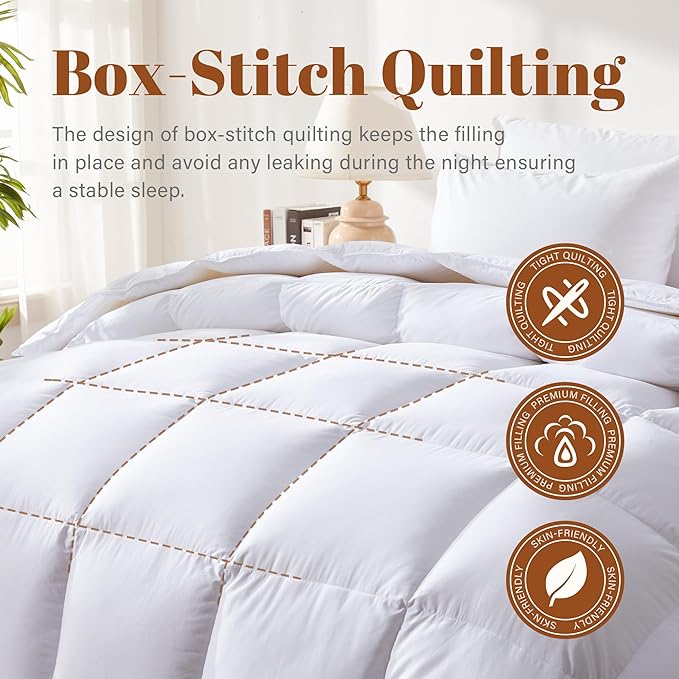 Cosybay Feather Down Fiber Comforter California King Size - All Season White 100% Cotton Duvet Insert - Luxury Medium Warmth Hotel Bedding Comforter,Cal King 104 x 96 Inch