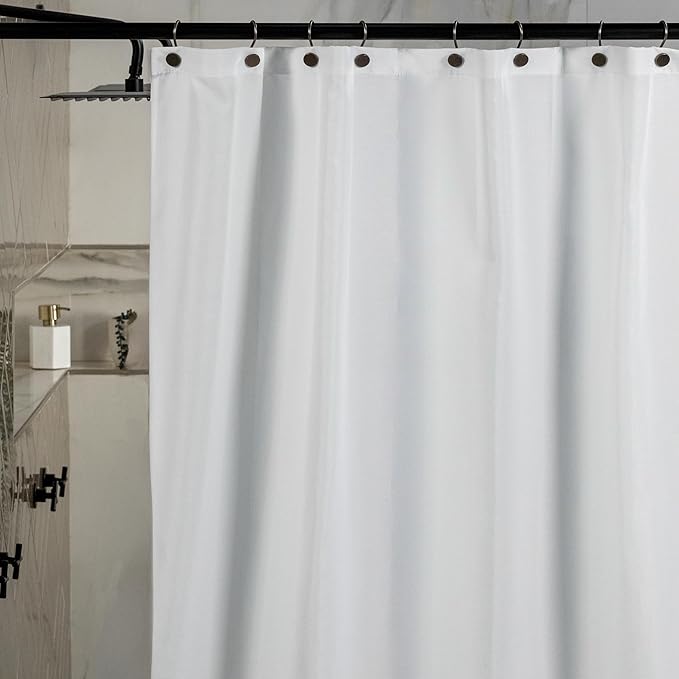 23 THREADS Fabric Shower Curtain for Bathroom, Water Resistant, Made from Sustainable Yarns, White, Textured Weave