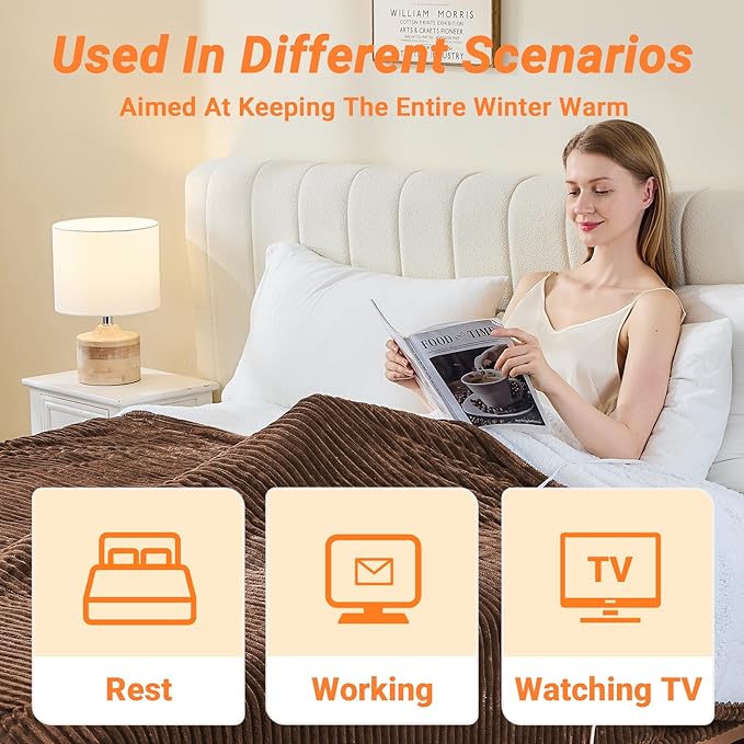 Heated Blanket Electric Twin, Soft Flannel Heating Blanket with 8 Hours Auto Off 10 Fast Heating Levels Machine Washable Sherpa Heated Blanket with Overheating Protection