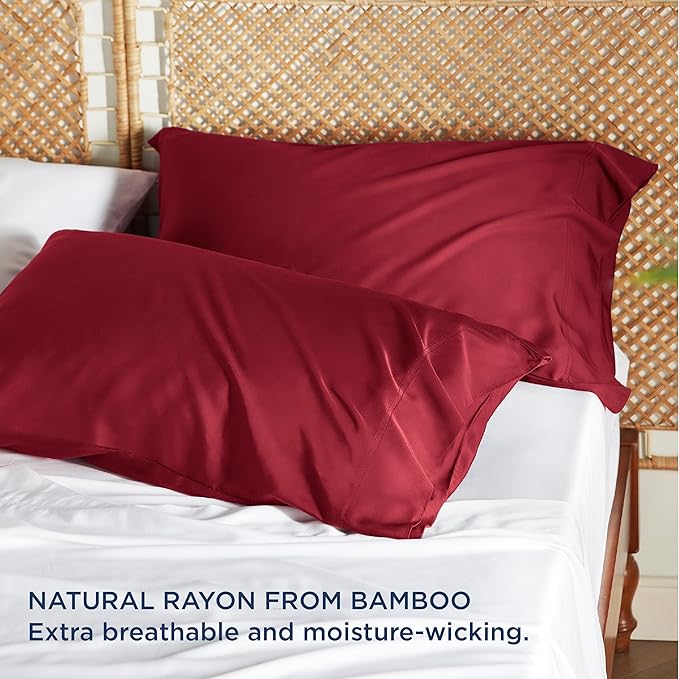 Bedsure Pillow Cases Standard Size, Cooling Pillow Cases, Rayon Derived from Bamboo Red Pillowcases Standard Set of 2, Breathable & Soft Bedding Pillow Covers with Envelope Closure, 20x26 Inches