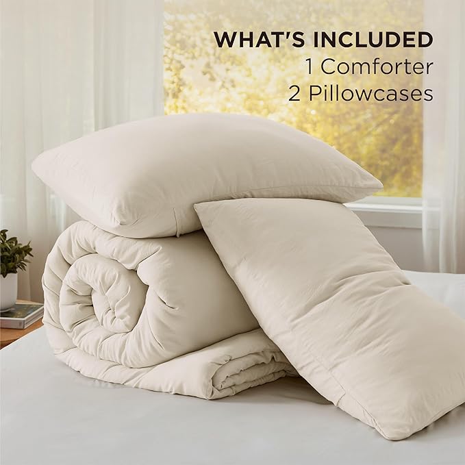 Bedsure Super King Plus Size Comforter Set, Cream Soft Prewashed Bedding for All Seasons, 3 Pieces GentleSoft™ Bed Set, 1 Lightweight Comforter (128"x120") and 2 Pillowcases (20"x36")