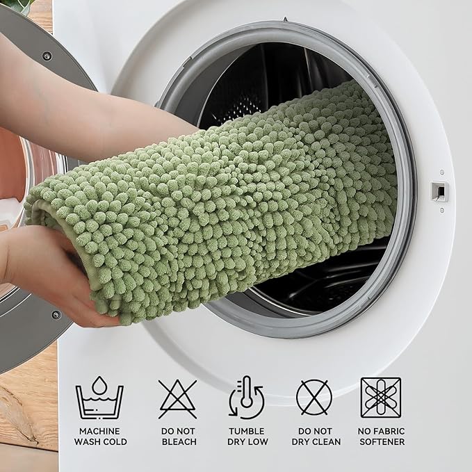 Bcoimo 24"×17" Chenille Bath Mat – Non-Slip with Backing Bath Rug Ultra-Absorbent and Machine Washable Bathroom Mat Quick-Dry Design. Ideal for Bathroom and Tub Areas