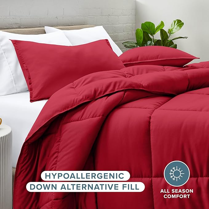 Bare Home Comforter Set - Oversized Queen Size - Ultra-Soft - Goose Down Alternative - Premium 1800 Series - All Season Warmth (Oversized Queen, Red)