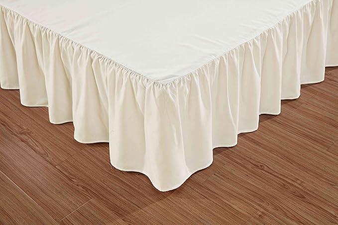 Sheets & Beyond Wrap Around Solid Microfiber Luxury Hotel Quality Fabric Bedroom Gathered Ruffled Bedding Bed Skirt 14 Inch Drop (Queen, Beige)