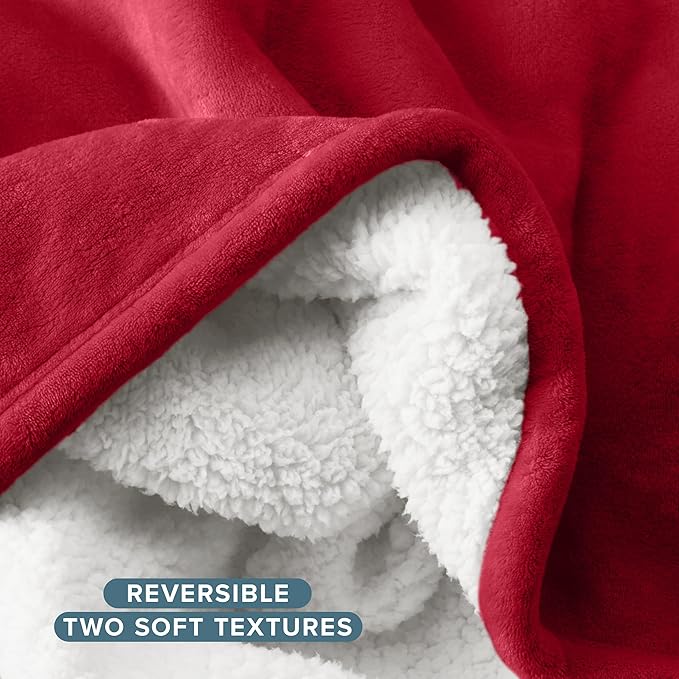 Bare Home Sherpa Fleece Blanket - Twin/Twin Extra Long - Blanket for Bed, Sofa, and Couch - Warm & Lightweight - Fluffy & Soft - Reversible (Twin/Twin XL, Red)