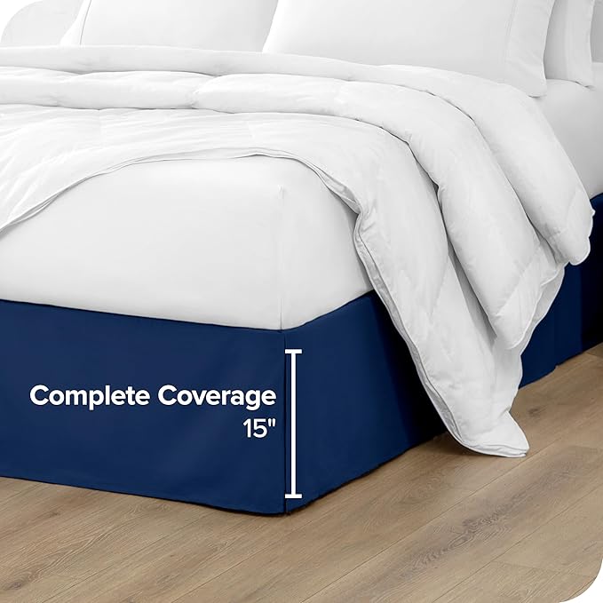 Bare Home Twin XL Bed Skirt - 15-Inch Tailored Drop Easy Fit - Bed Skirt for Twin Extra Long Beds - Center & Corner Pleats (Twin XL, Dark Blue)