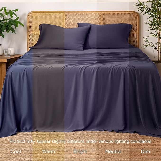 Bare Home 100% Rayon Made from Bamboo Queen Sheet Set - 4 Piece Bedding Set - Deep Pockets - Breathable - Easy Fit - Bedding Sheets & Pillowcases (Queen, Dusty Purple)