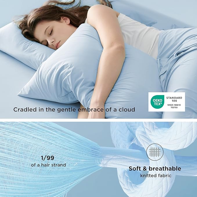 Bedsure Cooling Pillow Cases, Zipper Pillow Cases Queen Size Set of 2, Cool Pillowcases for Hot Sleepers & Night Sweats, Soft & Breathable Cold Pillow Covers for Hair & Skin, Gift, Blue, 20x30 Inches
