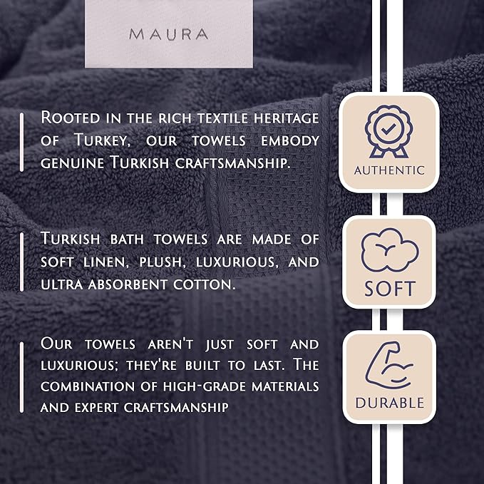 MAURA Indigo Blue Bath Towel Set of 8 for Bathroom. Turkish Cotton Luxury Bath Towels. Extra Large, Thick, Plush & Soft. Hotel & Spa Quality - Denim Blue
