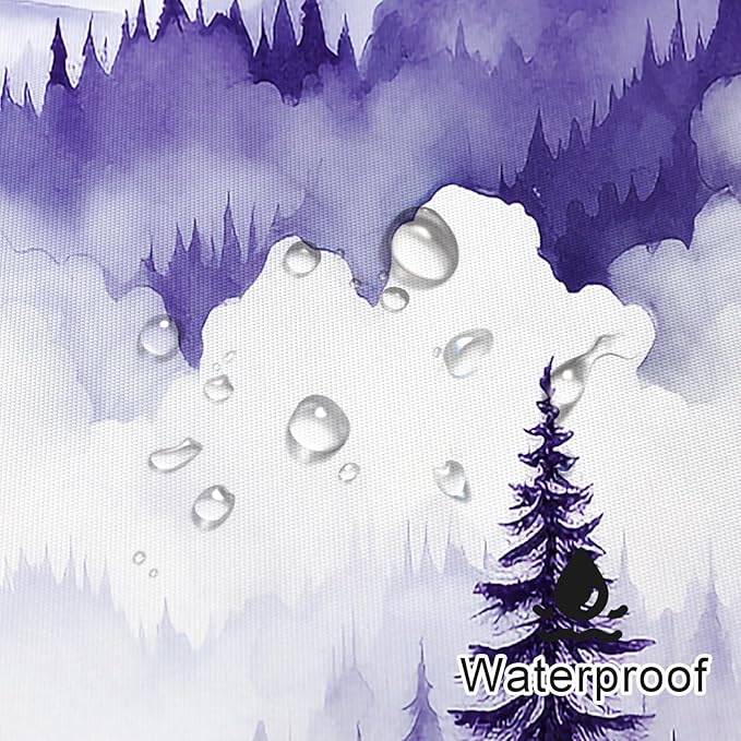 Purple Misty Pine Forest Shower Curtain, Mountain Foggy Woodland Scenery Tree Shower Curtains for Chic Rustic Bathroom, Abstract Modern Waterproof Nature-Themed Decor, 72x72 Inches