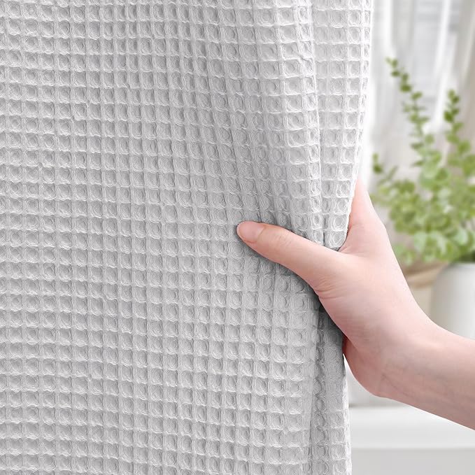 Waffle Weave Shower Curtain - Light Grey Cotton Fabric Texture Heavyweight Shower Curtain for Bathroom,Washable,72Wx84L