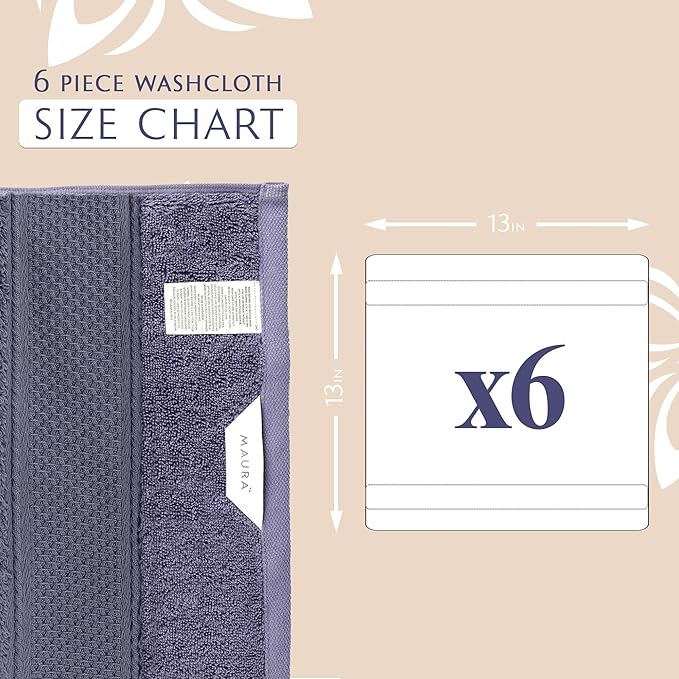 MAURA 6-Pack Premium Turkish Washcloth Set - Ultimate Luxury with Soft, Thick, Super Absorbent, and Oversized Cotton Face Towels - Ideal for a Hotel & Spa Quality Experience in Classic Denim Blue