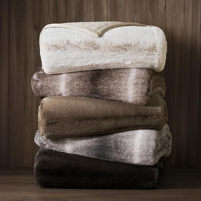 EVERGRACEHOME Ultra Soft Luxury Fluffy Mink Faux Fur Throw Blanket, Thick Warm Fall Winter Blankets for Bed, Couch, Cozy Plush Reversible Blanket for Chair, Sofa (Natural Tan, 50"x60")