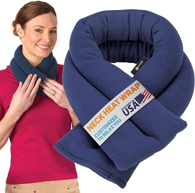 SunnyBay Microwavable Heating Pads, Microwavable Moist Heated Neck and Shoulder Wrap, Versatile Weighted Beanbag Cold Pack or Warm Compress, 2.2 lbs, 26x4 Inches, Navy Blue