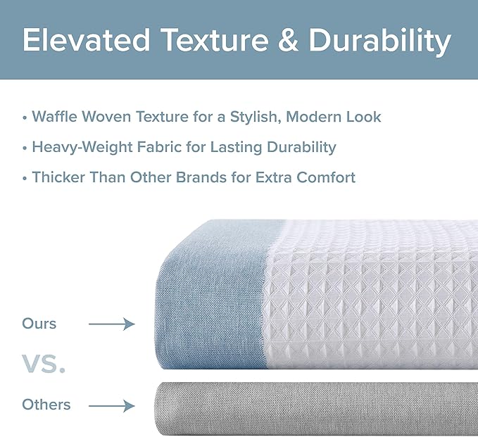 Madison Park Shower Curtain Waffle Weave Striped Pieced Design Fabric Shower Curtains for Bathroom with 3M Scotchgard Moisture Management Premium Spa Quality Modern Standard 72"x72" Blue