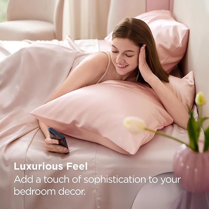 Bedsure King Size Satin Pillowcase Set of 2 - Peach Pink Silky Pillow Cases for Hair and Skin with Envelope Closure, Similar to Silk Pillow Cases, Gifts for Women Men, 20x36 Inches, 2pcs
