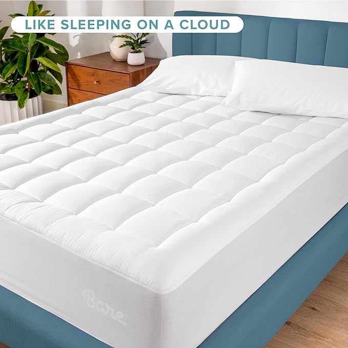 Bare Home King Mattress Topper Cotton Top - Plush Topper for Mattress - Fitted Mattress Cover - Cooling Breathable Air Flow - 8" to 21" Deep Pocket - Soft Mattress Pad (King, White)