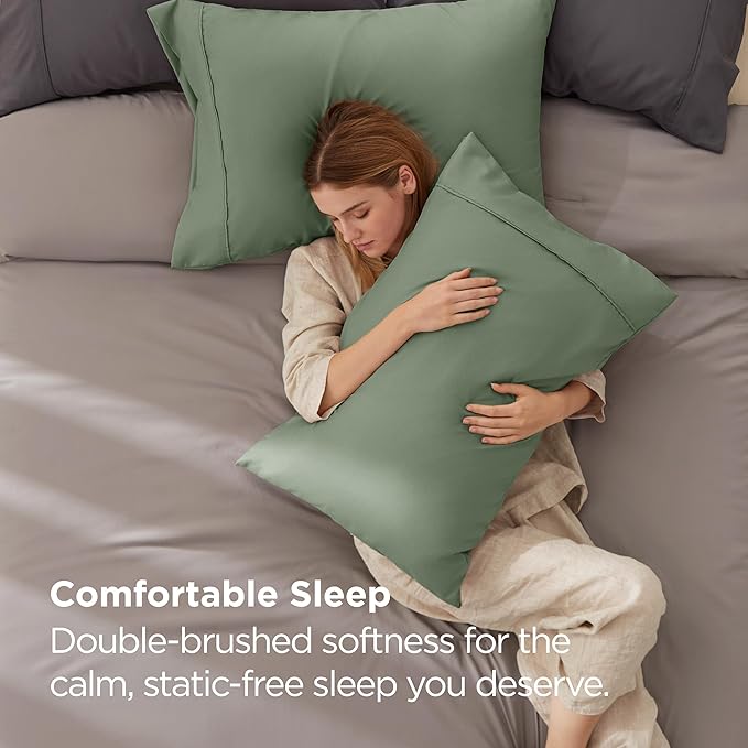 Bedsure Pillow Cases Standard Size Set of 2 - Sage Green Brushed Microfiber Pillowcases, Super Soft and Cozy Pillow Case Covers with Envelope Closure, Wrinkle, Fade and Stain Resistant, 20x26 Inches