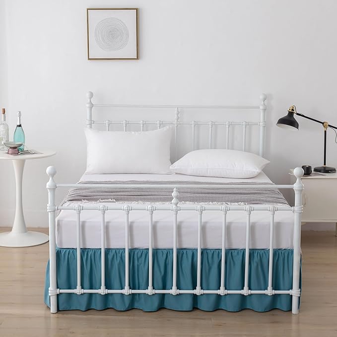 Bed Skirt Queen Size Ruffled Bed Skirts with Split Corners, 18 Inch Drop Dust Ruffle Bed Skirt with Platform, Teal Blue, Queen - 18" Drop
