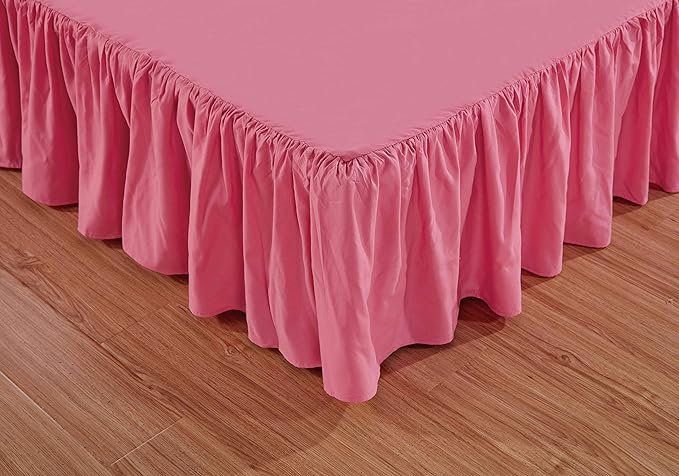 Sheets & Beyond Wrap Around Solid Microfiber Luxury Hotel Quality Fabric Bedroom Gathered Ruffled Bedding Bed Skirt 14 Inch Drop (Full, Pink)