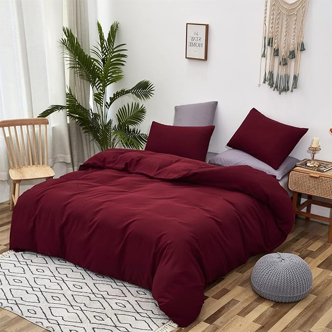 Cottonight Burgundy Comforter Set Full Wine Red Bedding Set Full Solid Claret Comforter Modern Blanket Quilt Breathable Durable Dark Red Comforter Set for Women Men