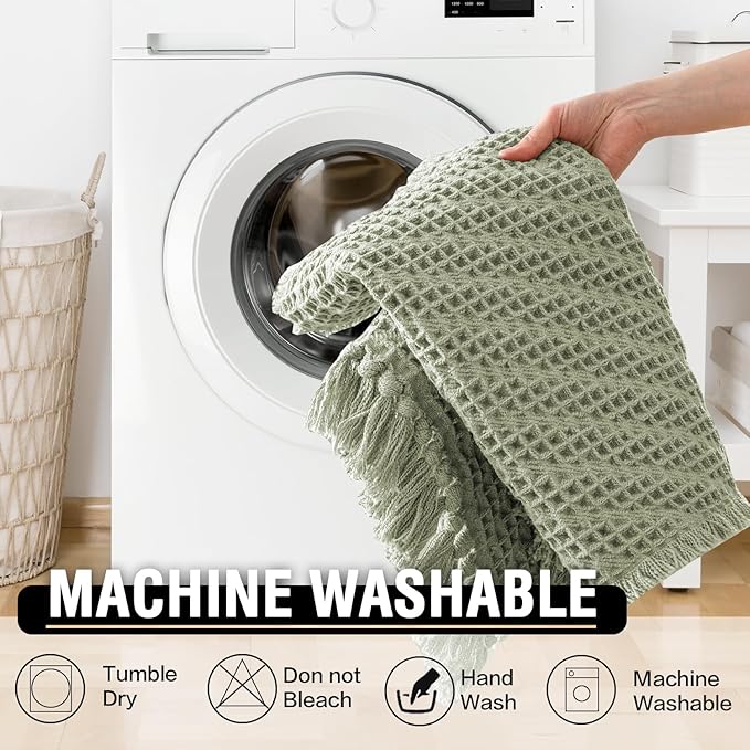 H.VERSAILTEX Waffle Bath Runner Rug Long Bath Mat Super Absorbent Boho Bath Rugs Non Slip Bath Runner for Bathroom Floor Machine Washable Dry Fast Bathroom Rugs with Tassels, 24" x 72", Sage