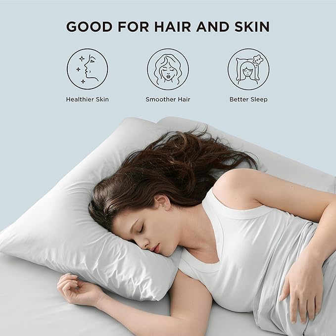 Bedsure Cooling Pillow Cases, Zipper Pillow Cases Standard Size Set of 2, Cool Pillowcases for Hot Sleepers and Night Sweats, Silky Soft & Breathable Cold Pillow Covers, Gift, Grey, 20x26 Inches