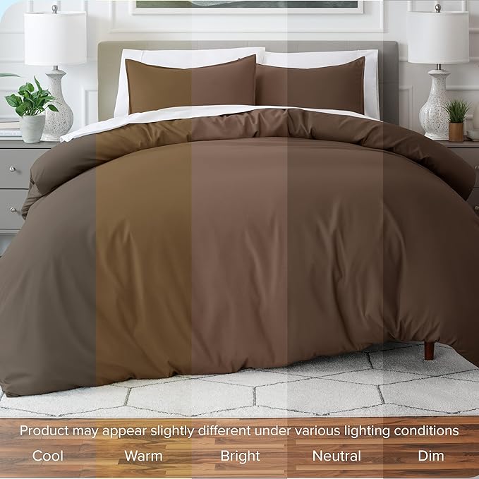 Bare Home Bedding Duvet Cover Queen Size - Premium 1800 Super Soft Collection - Lightweight, Cooling - Soft Breathable Bedding Duvet Cover (Queen, Cocoa)