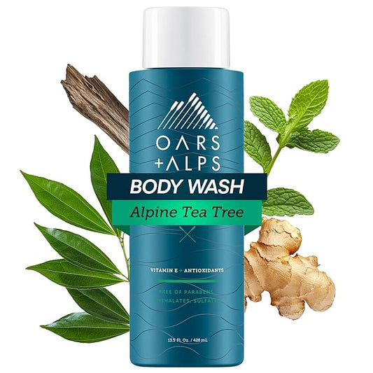 Oars + Alps Men's Moisturizing Body and Face Wash, Skin Care Infused with Vitamin E and Antioxidants, Sulfate Free, Alpine Tea Tree, 1 Pack